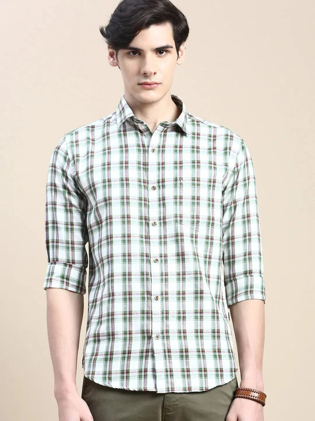 DesiQlo White Checked Cotton Mens Shirt - Casual Style