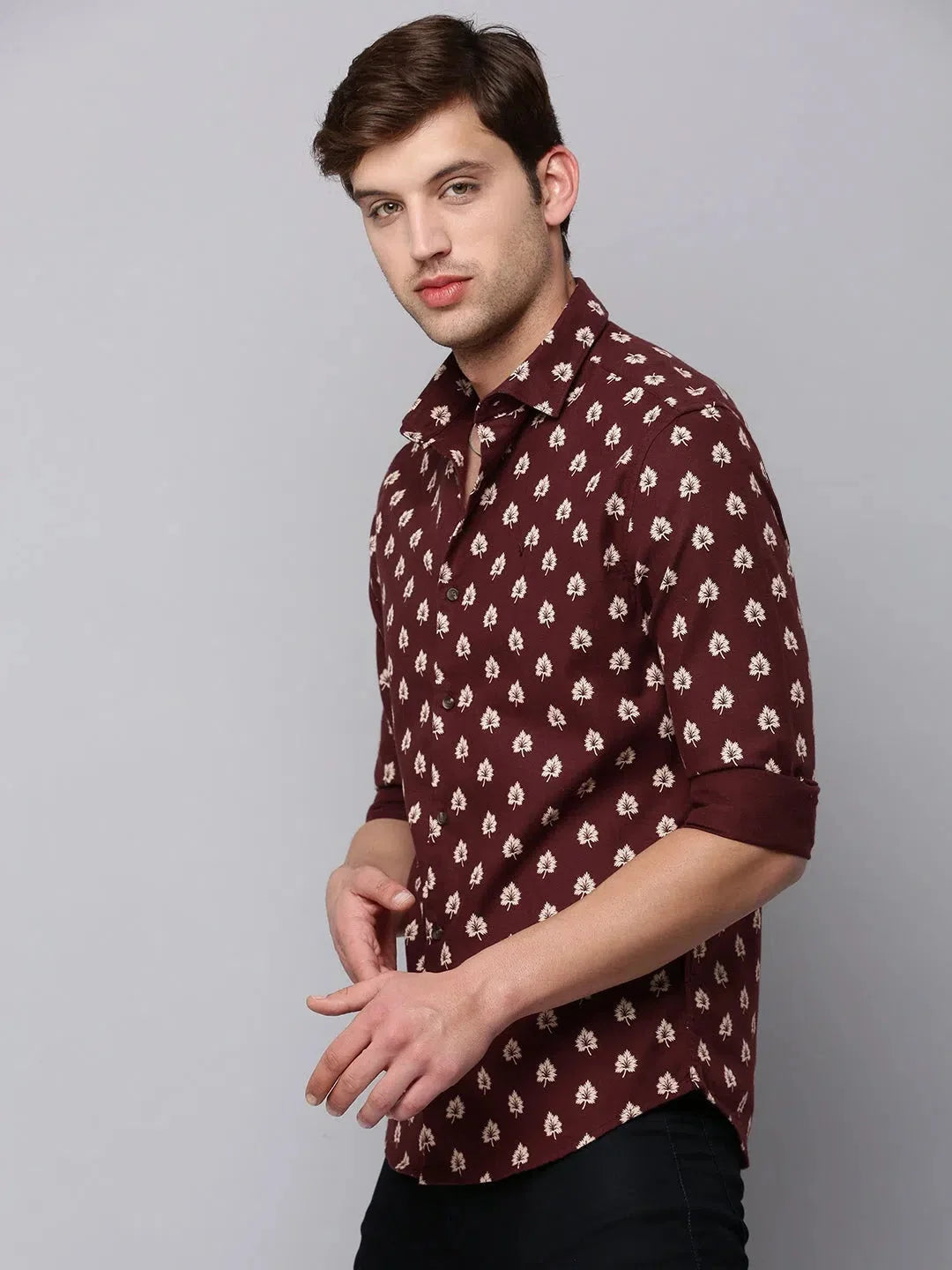 Brown Printed Mens Shirt - Stylish Cotton Casual Shirt