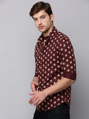 Men Brown Printed Casual Shirt-BARONPRINTED-4017-Coffeebrown