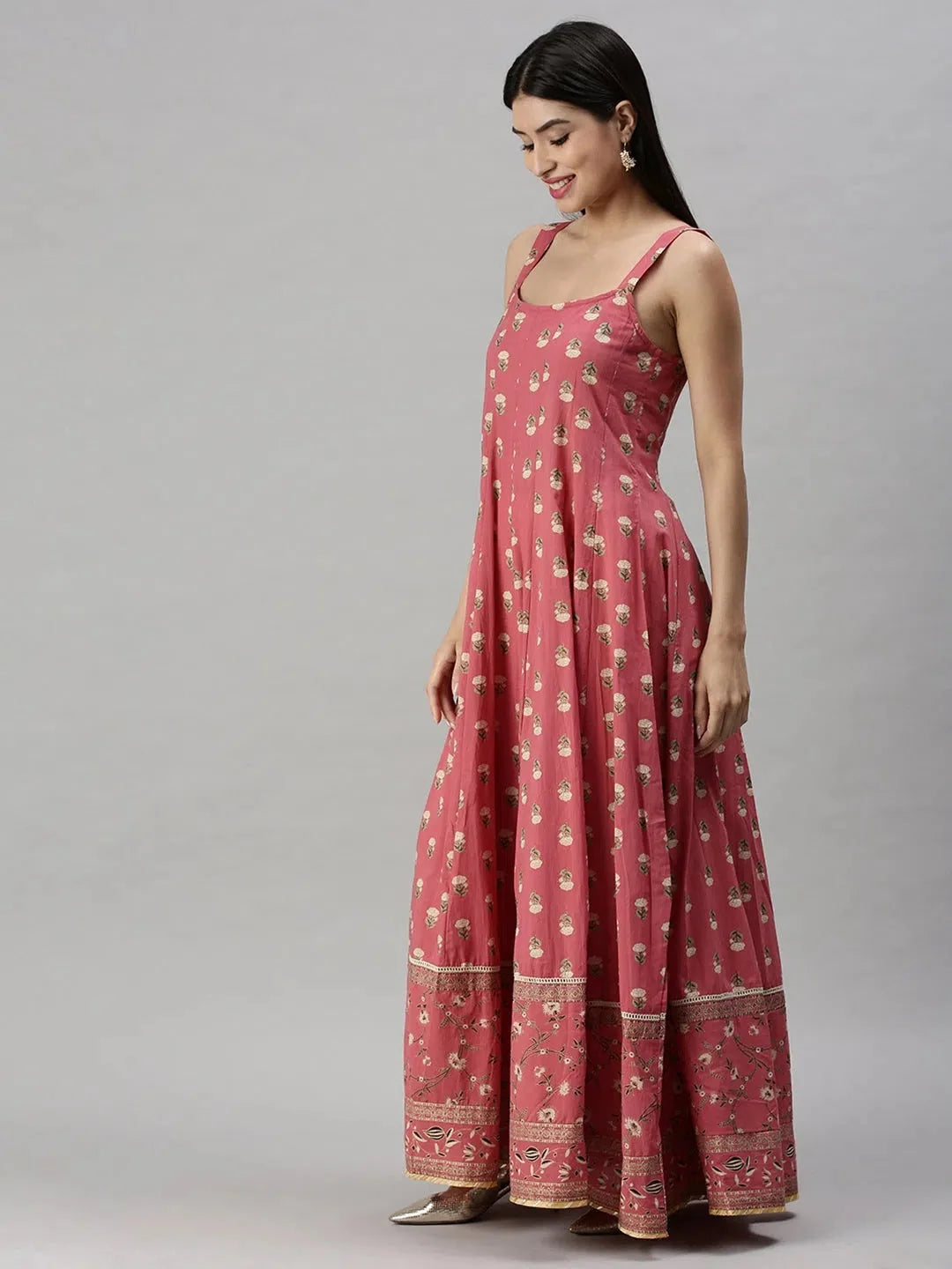 Pink Floral Anarkali Kurta for Women | Printed Anarkali Dress