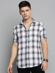 Men White Checked Casual Shirt-MAYACHECKS-4417-White