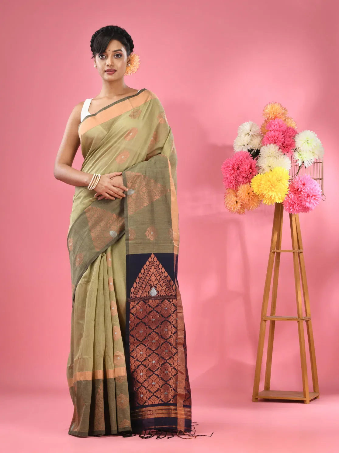 Ecru Cotton Saree: Handwoven, Nakshi Design | Indian Sarees