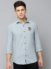 Men Green Striped Casual Shirt-NEOCHECKS-5178-Seagreen