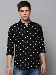 Men Black Printed Casual Shirt-POSHMANPLAINS-4388-Black