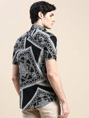 Men Black Printed Casual Shirt-GEORGE-1633-Black