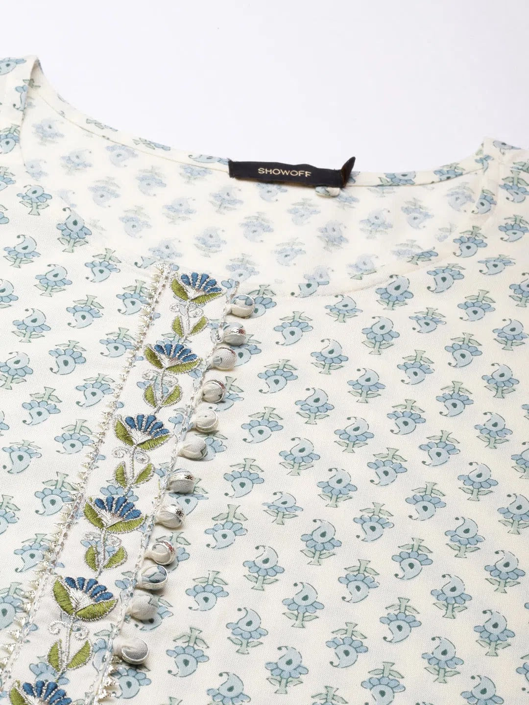 Off White Paisley Cotton Indian Kurta Ladies - DesiQlo