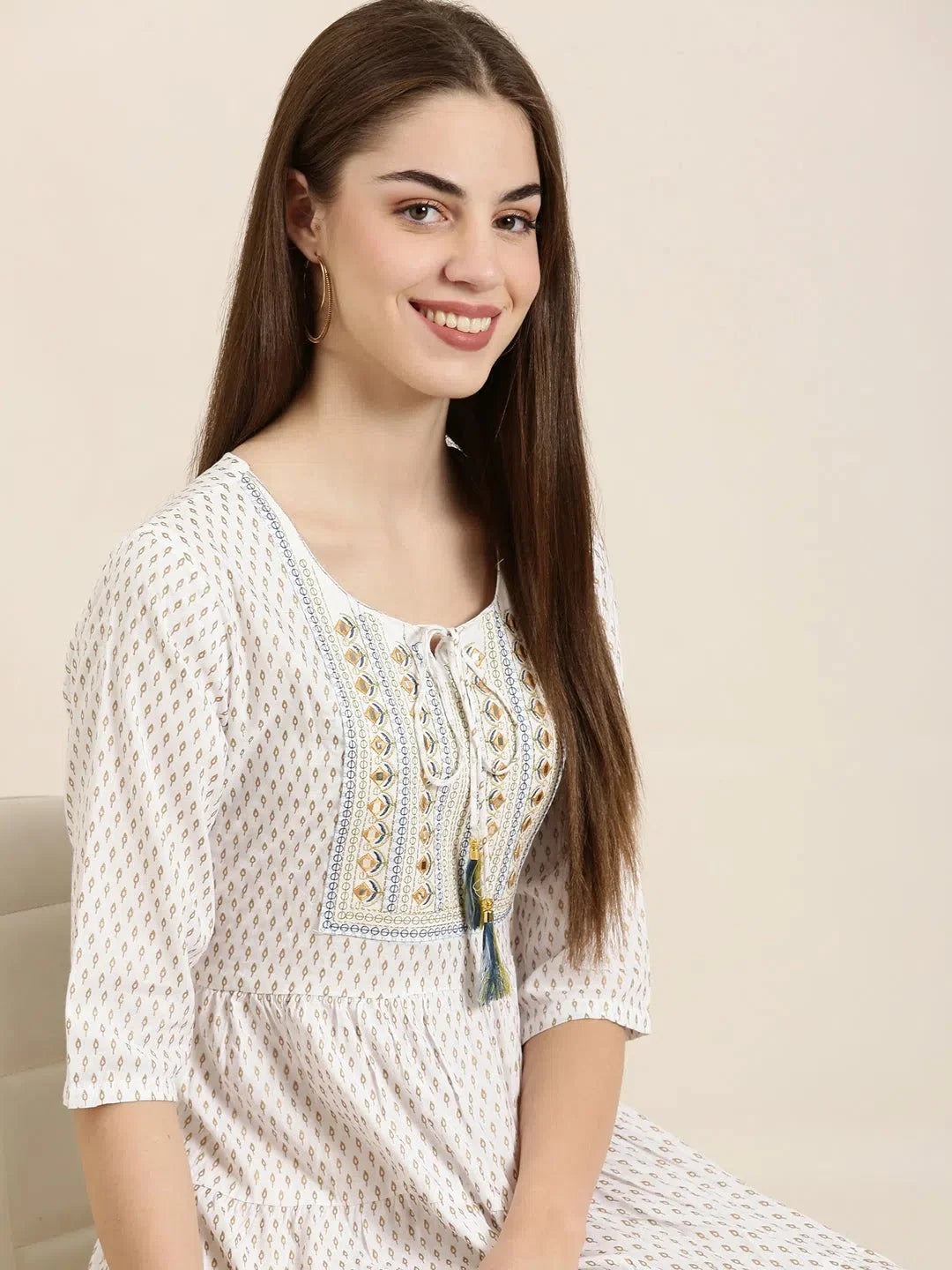 Off White Floral Anarkali Kurta - Women's Anarkali Kurti