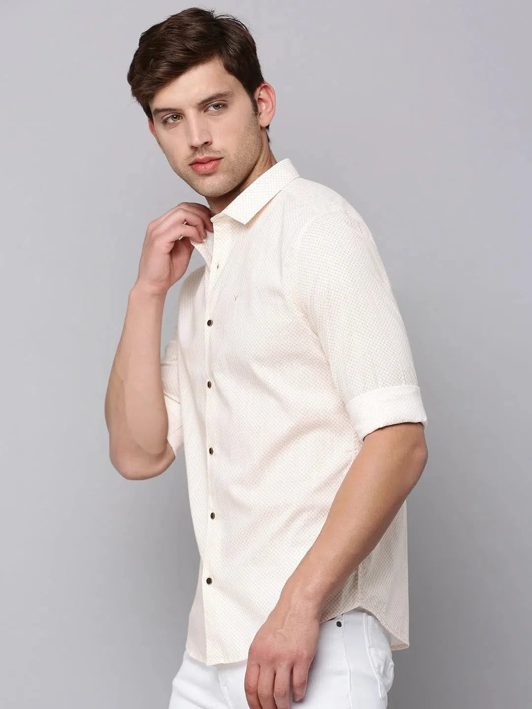 Trending Cream Printed Mens Shirt - Casual Cotton Shirt | DesiQlo