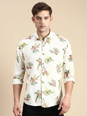 Men Cream Printed Casual Shirt-GURJANPRINT-5409-Cream