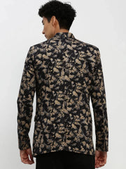 Men Black Printed Blazer-SOBLZ-85-011-Black