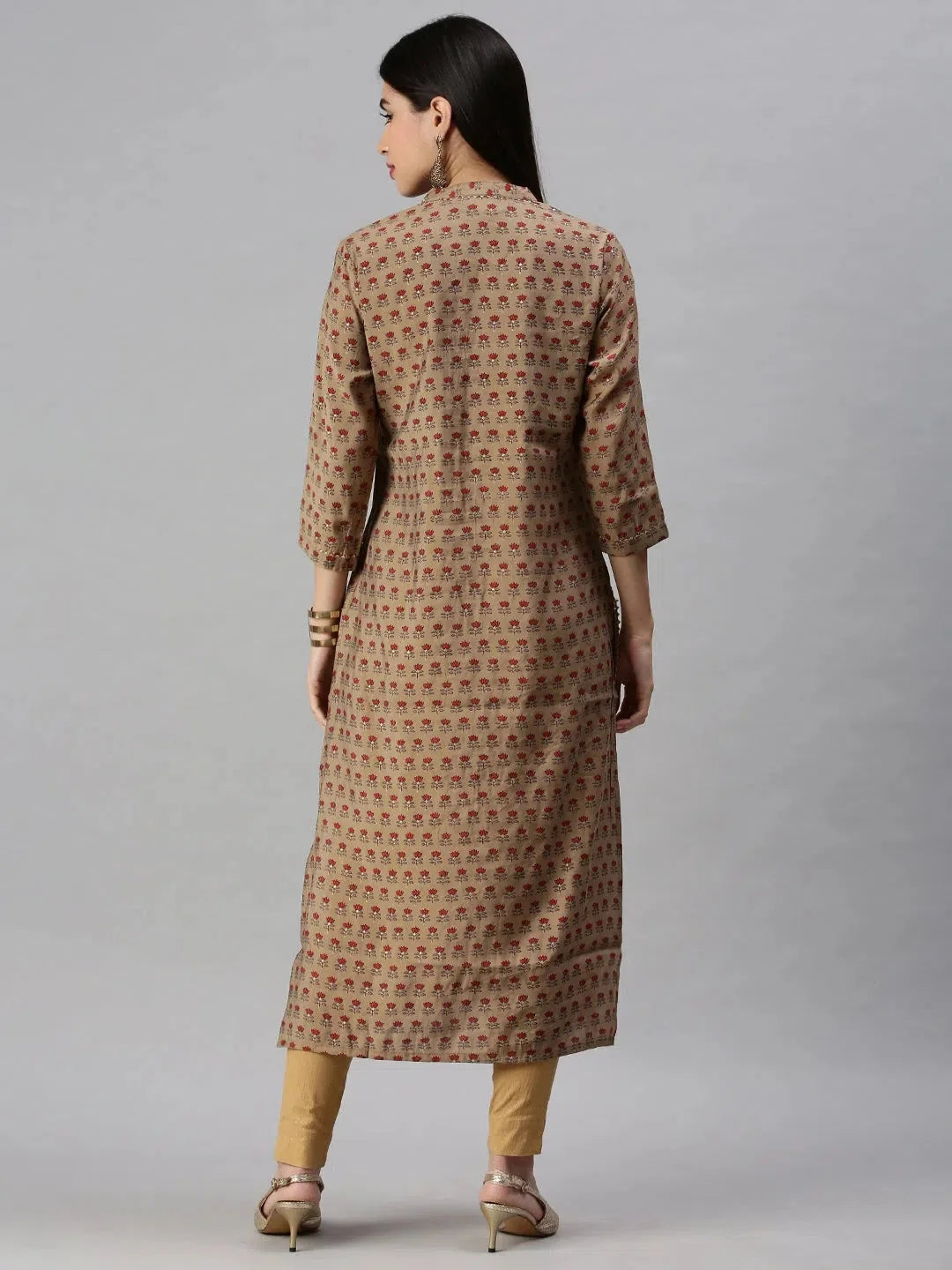 Brown Floral Print Indian Kurta: Cotton Kurtis for Women