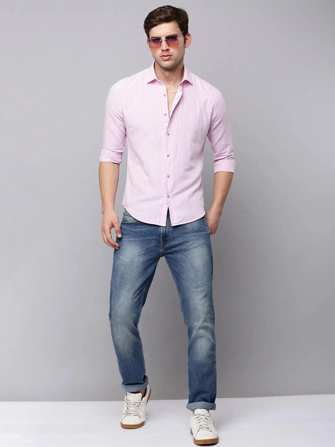 Pink Striped Mens Shirt - Casual Cotton Shirt | DesiQlo