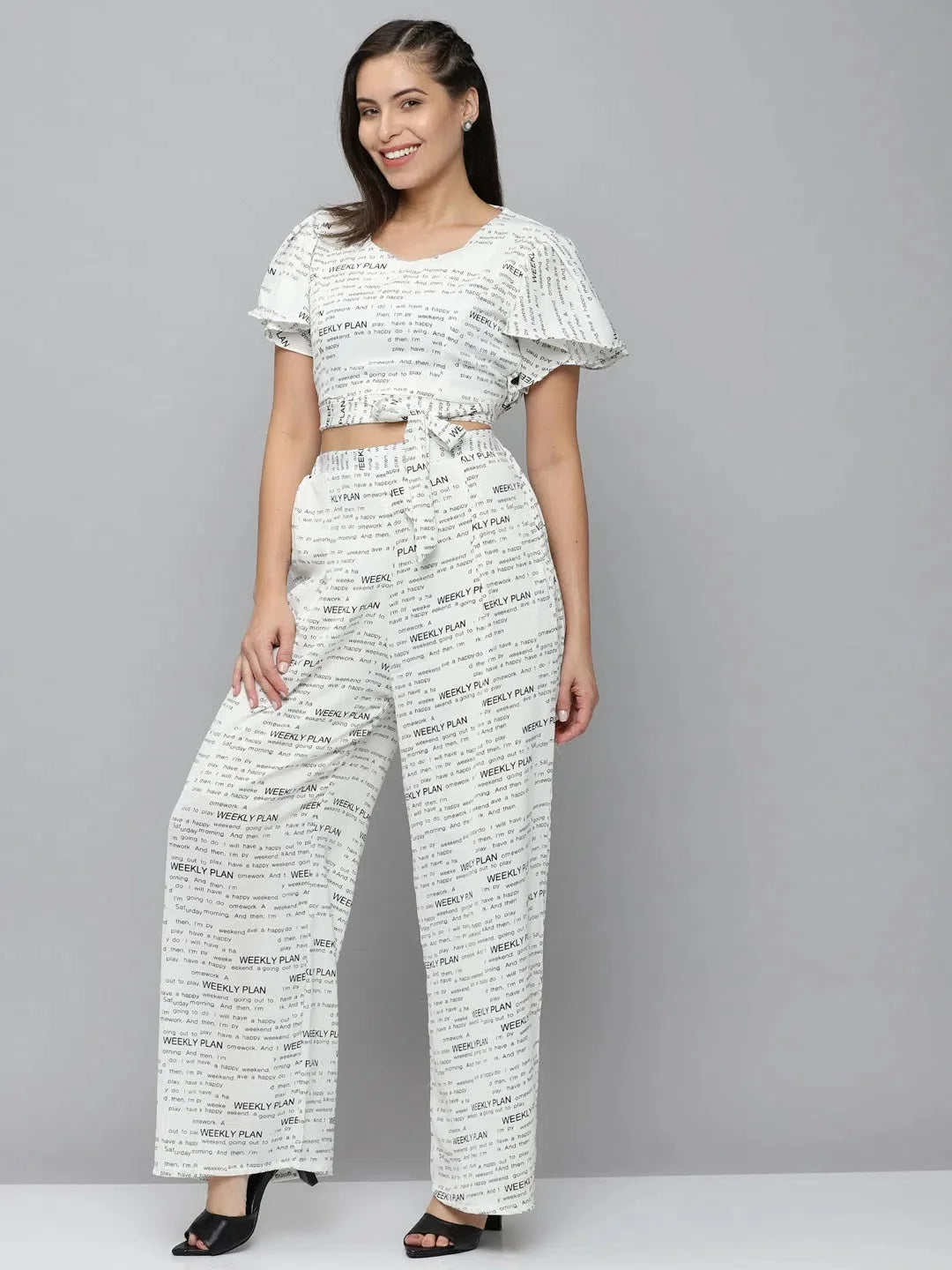 White Printed Co Ord Set for Women | Viscose Casual Co ord