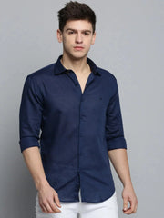 Men Navy Solid Casual Shirt-MUNIFICENCEPLAIN-3396-Navyblue