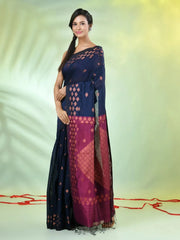 Sky Blue Cotton Saree With Zari Borders-MA64BCT401190046