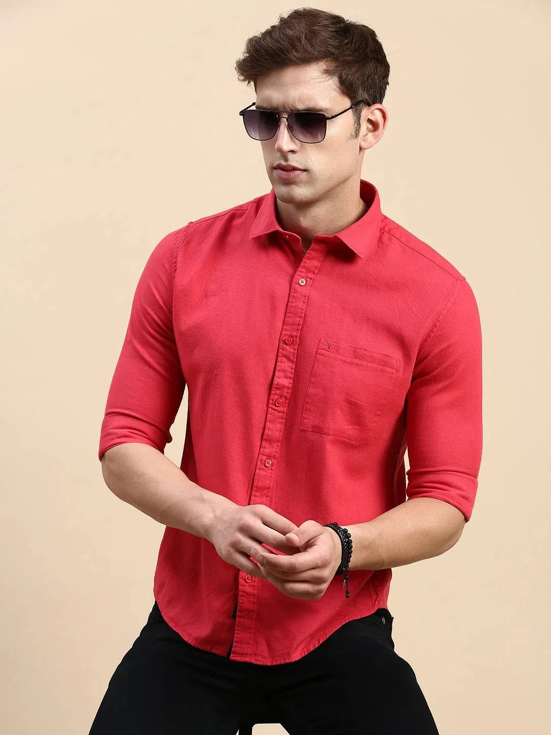 Magenta Mens Shirt - Solid Cotton Casual Shirt | DesiQlo