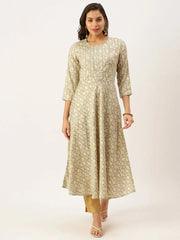 Women's Grey Printed A-Line Kurtas-HO-1440-Grey