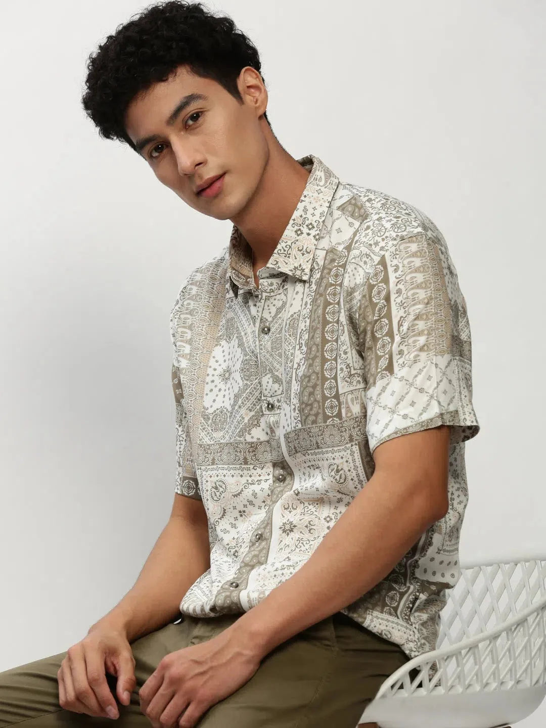 White Printed Mens Shirt - DesiQlo Cotton Casual Shirts