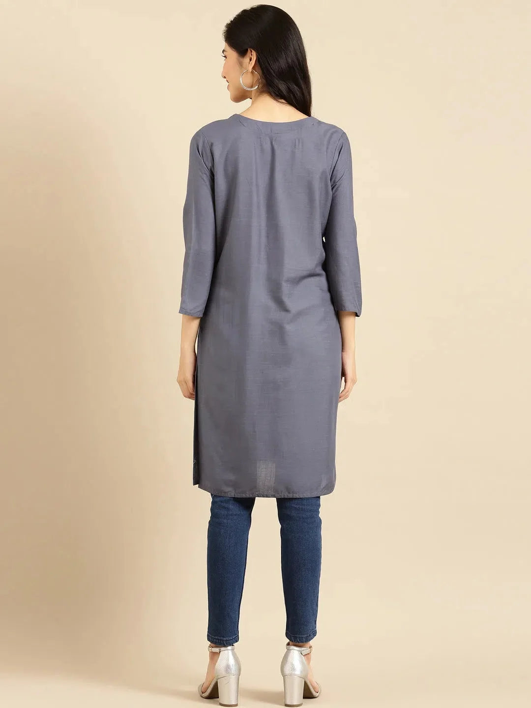 Grey Cotton Indian Kurti for Women | Solid Tunic Tops Online