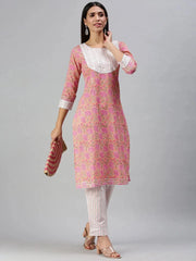 Women's Peach Printed Kurta SetsS386-Peach
