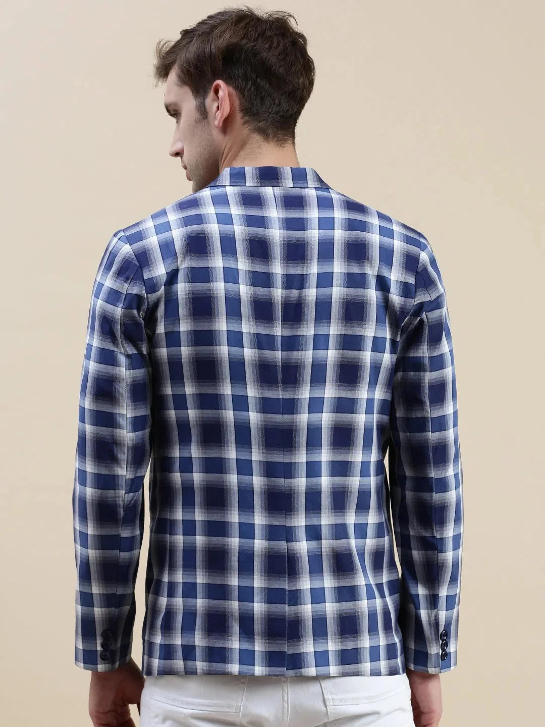 Blue Checked Cotton Blazer - Men's Ethnic Wear | DesiQlo