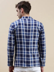 Men Blue Checked Casual Blazer-SOBLZ-022-2-Blue