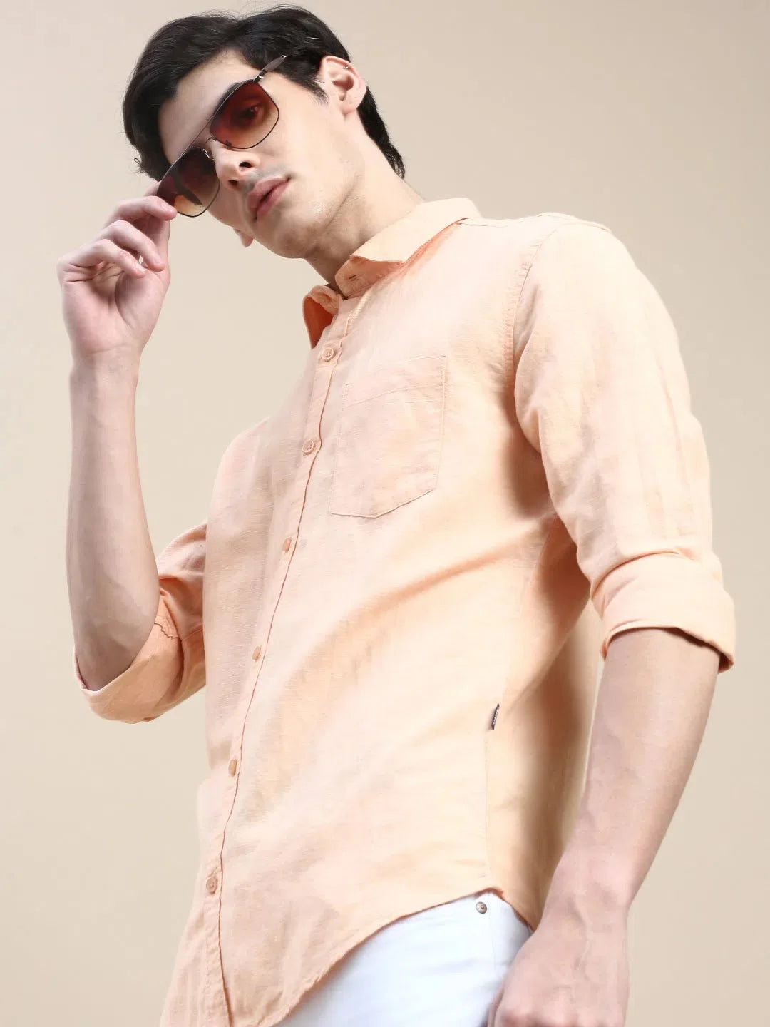 Mens Orange Solid Shirt - Cotton Casual Shirt | DesiQlo