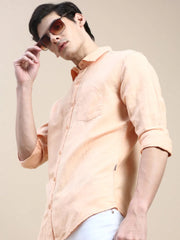 Men Orange Solid Casual Shirt-SWALLOW-1765-Orange