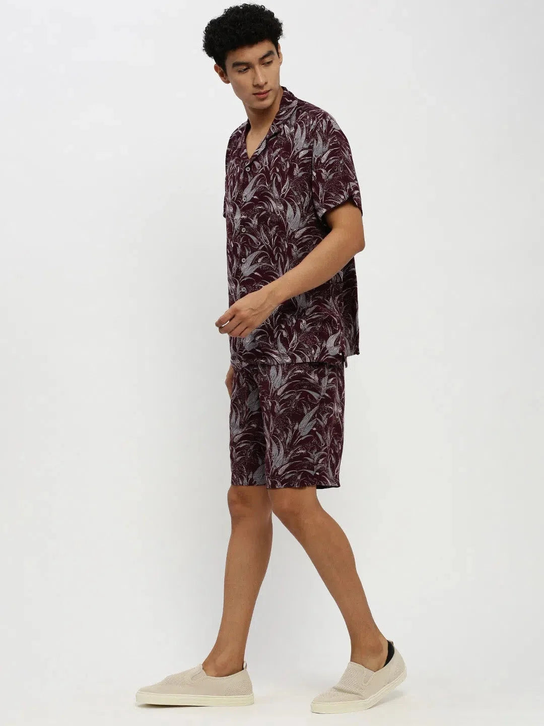 Men's Magenta Printed Co ord Set | Casual Mens Two Piece Sets