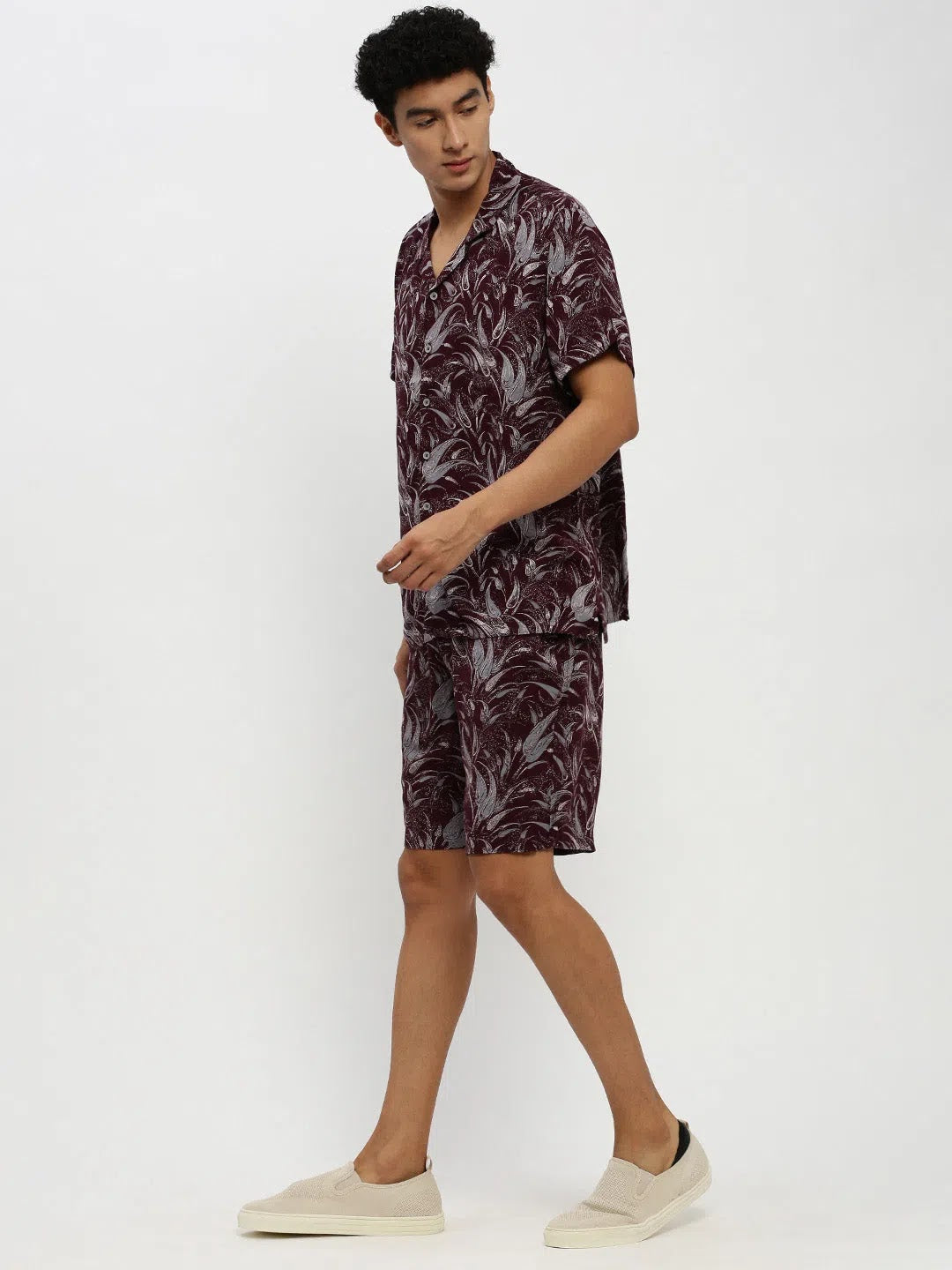 Men's Magenta Printed Co ord Set | Casual Mens Two Piece Sets