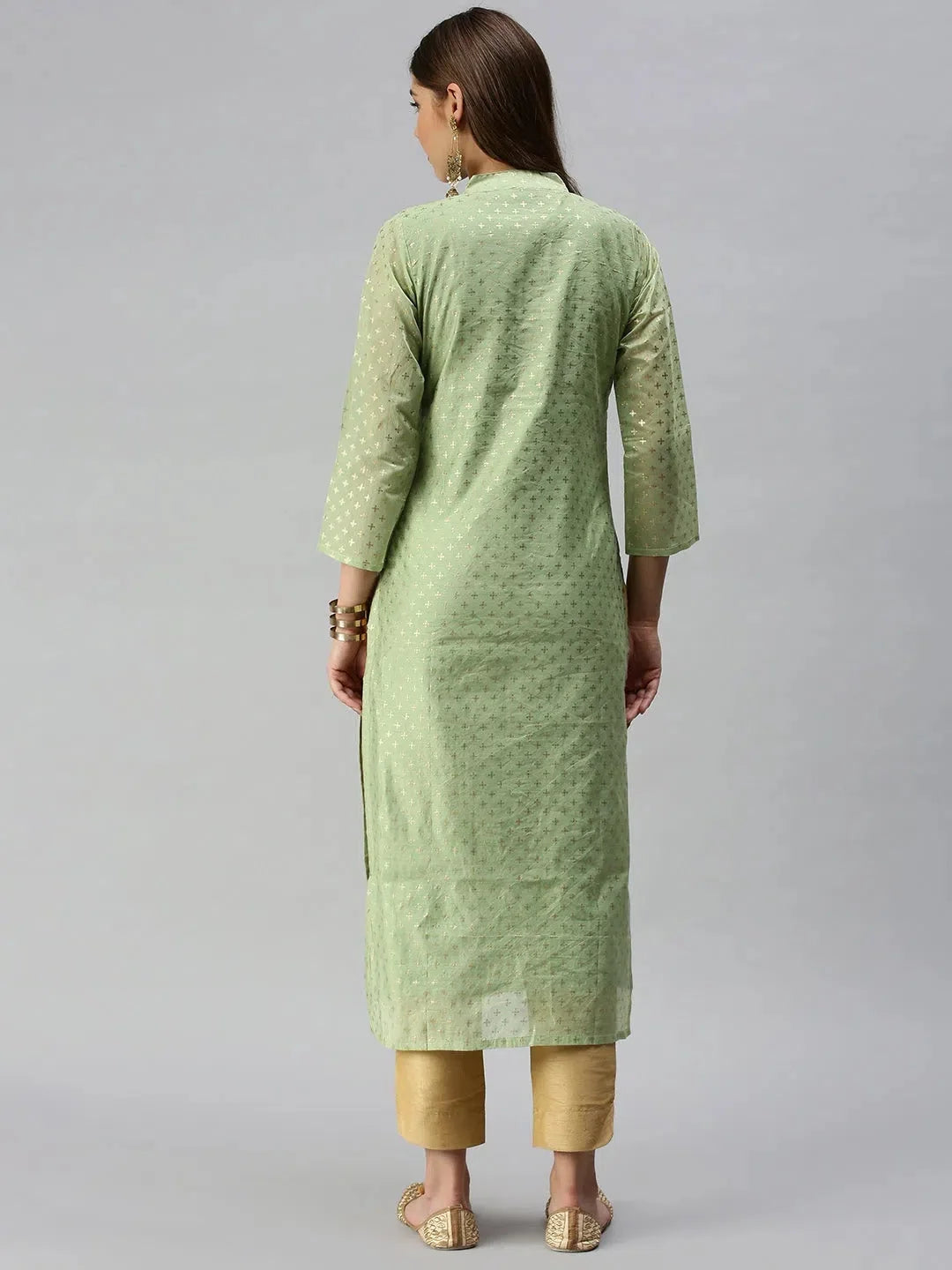 Green Printed Women's Indian Kurta | Embellished Cotton Kurta
