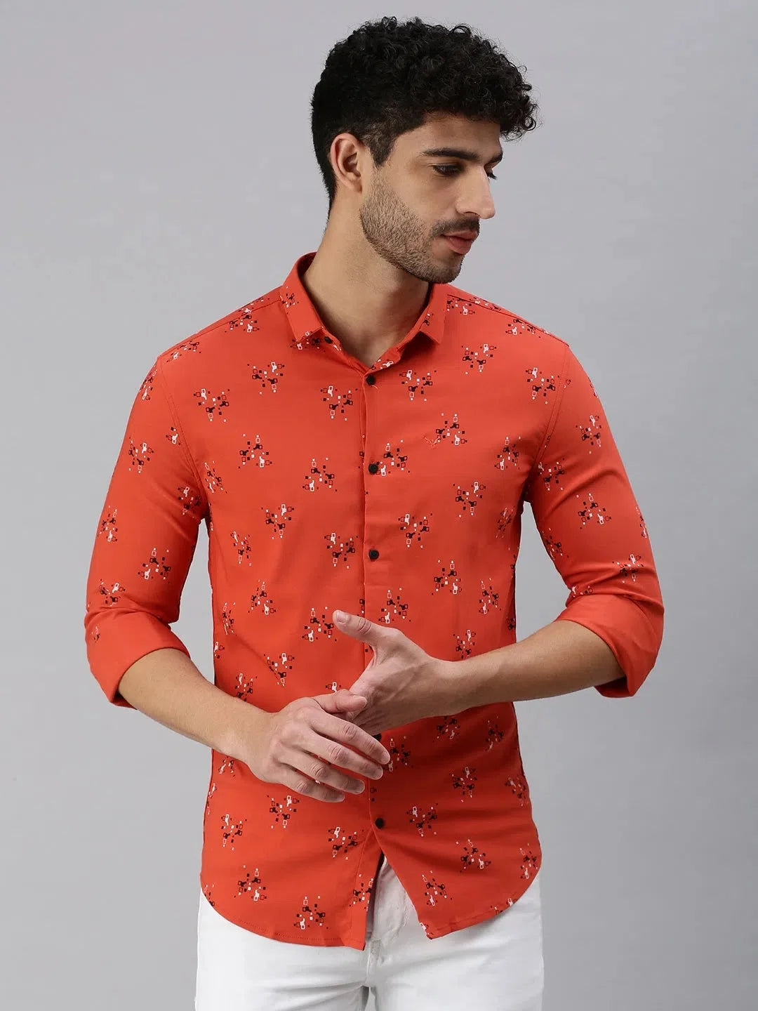 Men Rust Printed Cotton Shirt | Casual Mens Shirt