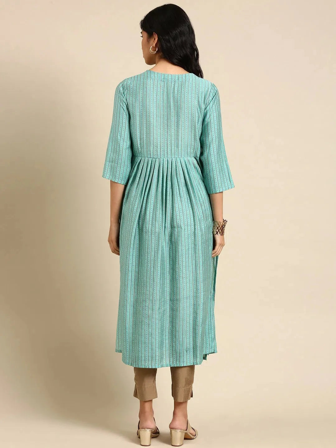Green Printed Polyester Anarkali Kurta | Women's Anarkali Kurti