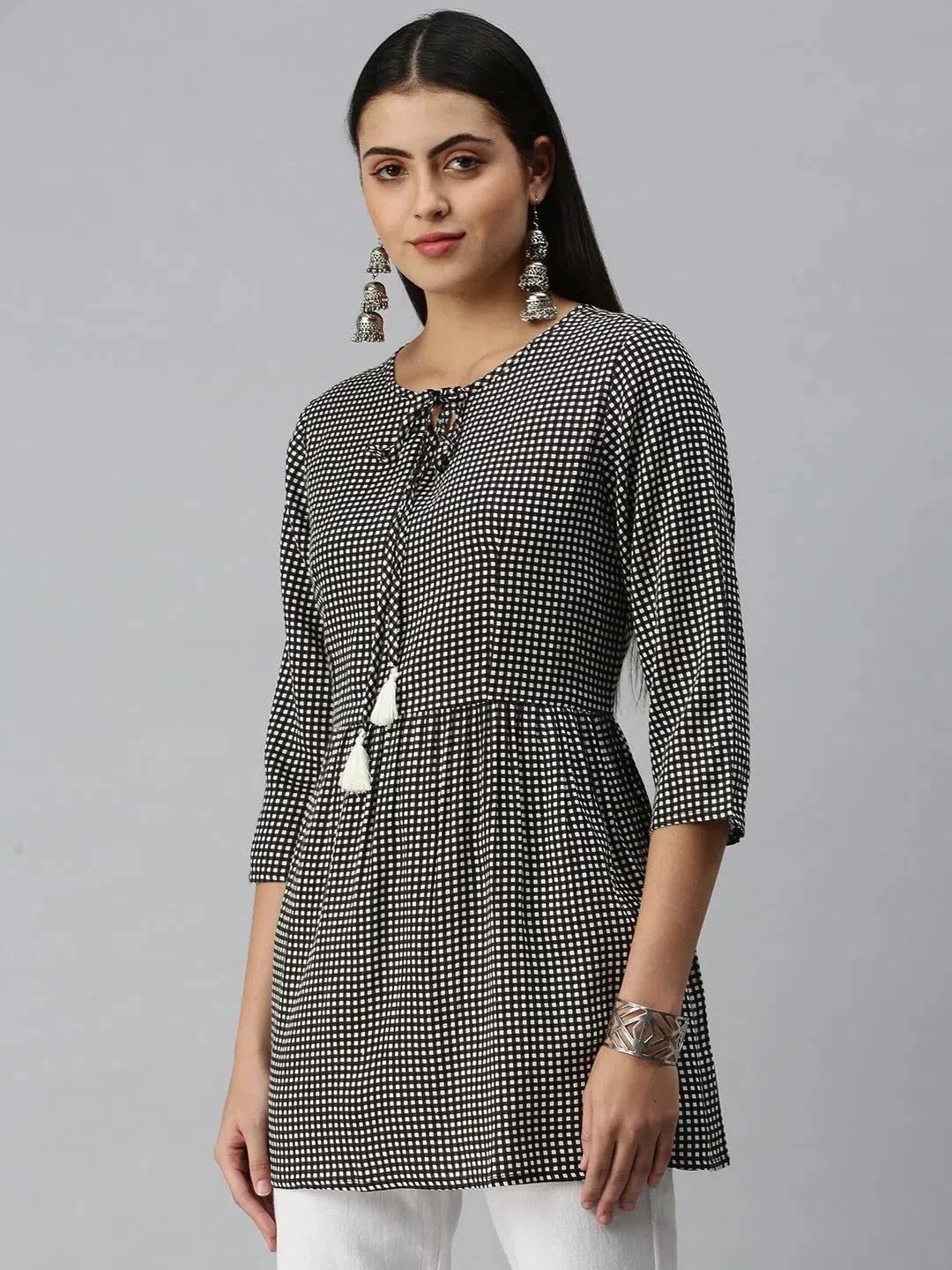 Black Checked Kurti - Women's A-Line Indian Kurta for Sale