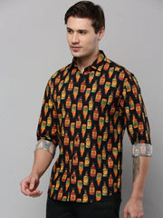Men Black Printed Casual Shirt-ELICAPRINT-4823-Black