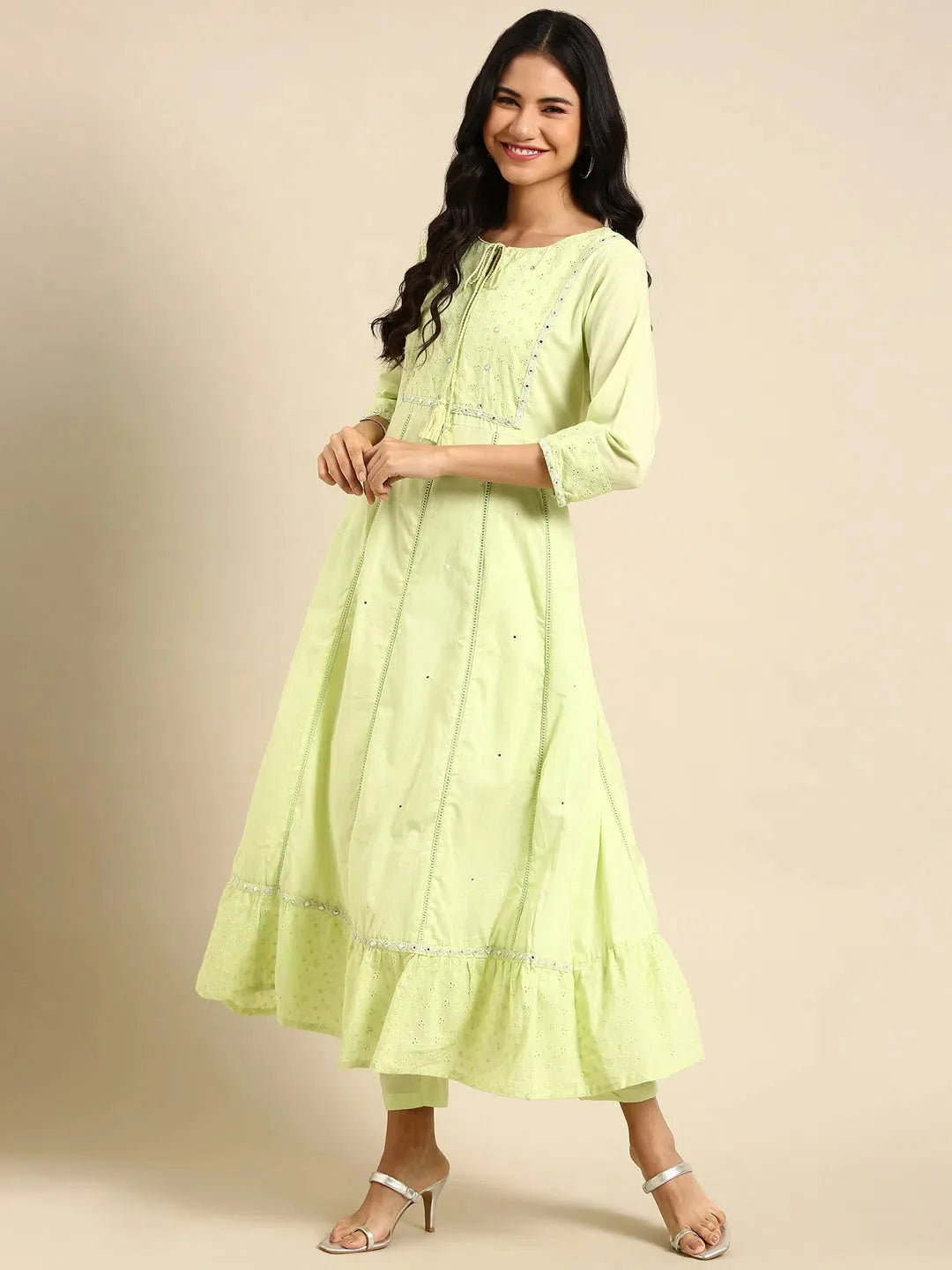 Green Solid Cotton Kurta Set | Women's Indian Kurta Sets