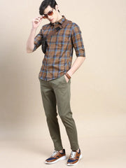 Men Brown Checked Casual Shirt-ALBACHECKS-68-Brown