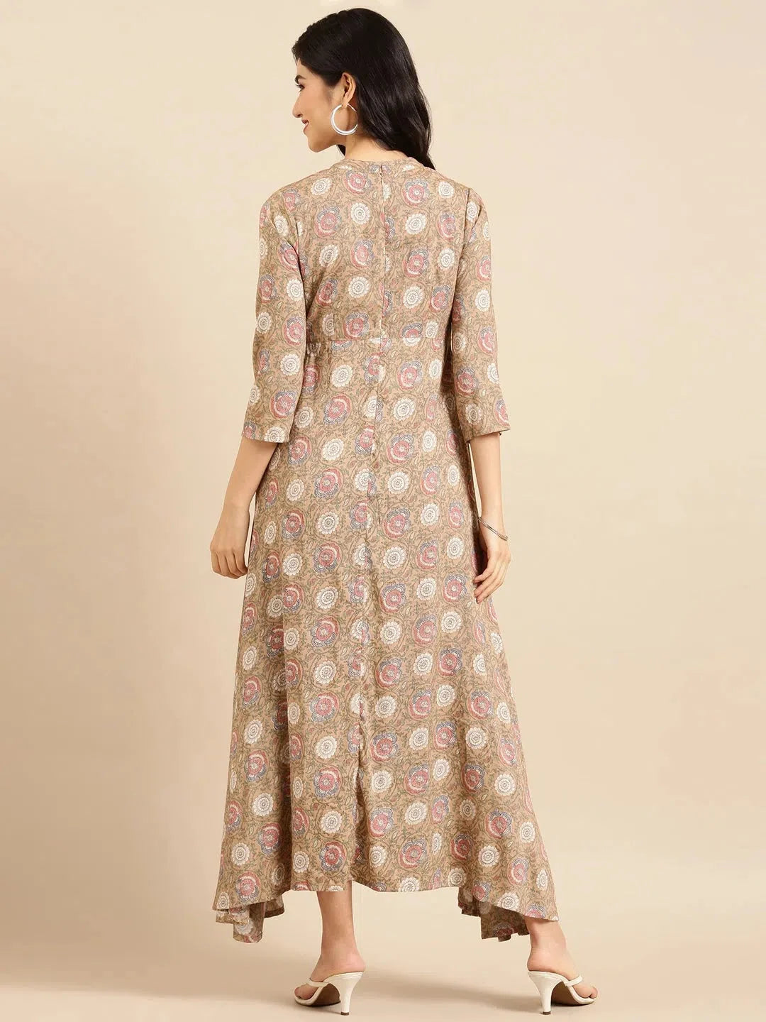 Beige Printed Anarkali Kurta | Cotton Anarkali Kurti for Women