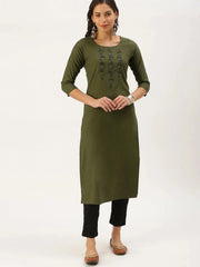 Women's Olive Solid Straight Kurta-SKC-3127-Olive