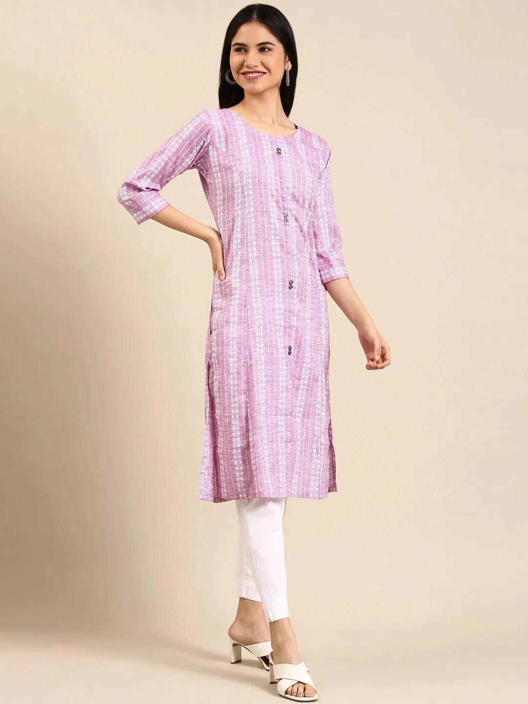 Lavender Cotton Straight Indian Kurta for Women | DesiQlo