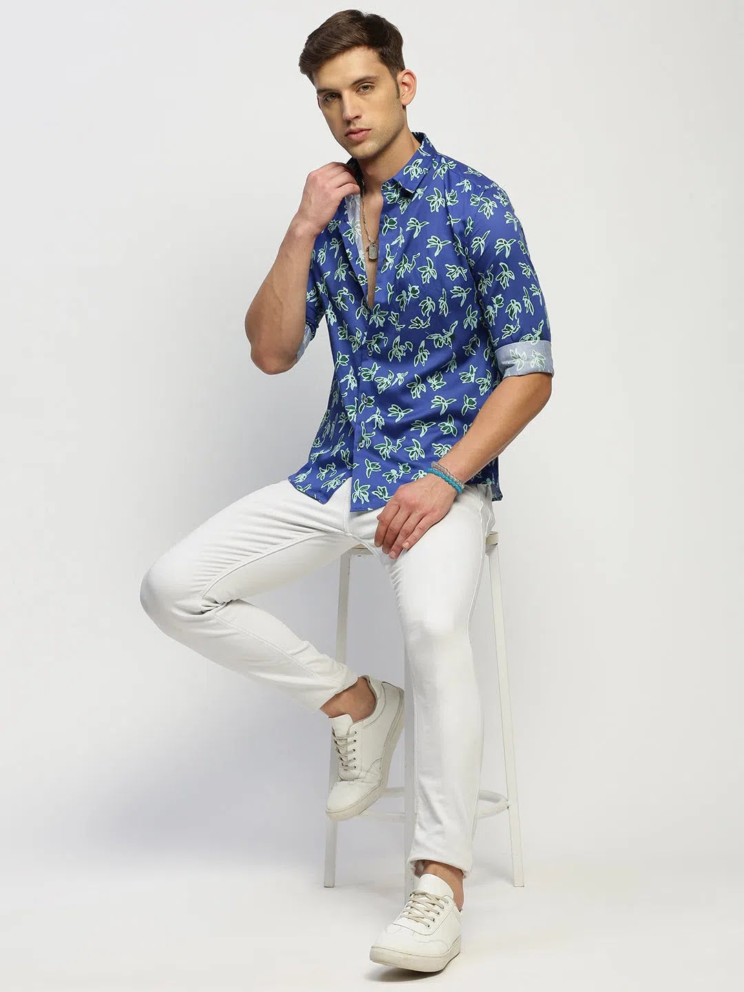 Shop DesiQlo Men's Blue Floral Cotton Shirt - Printed Shirts