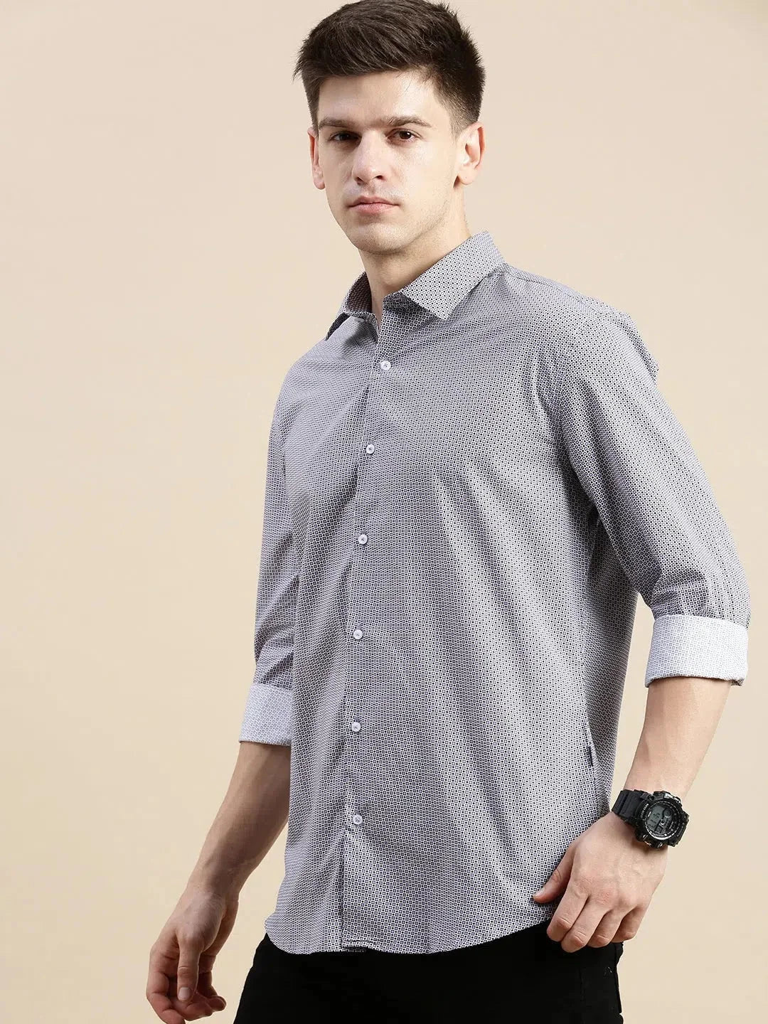 Men's Lavender Geometric Printed Cotton Shirt | Casual Shirt