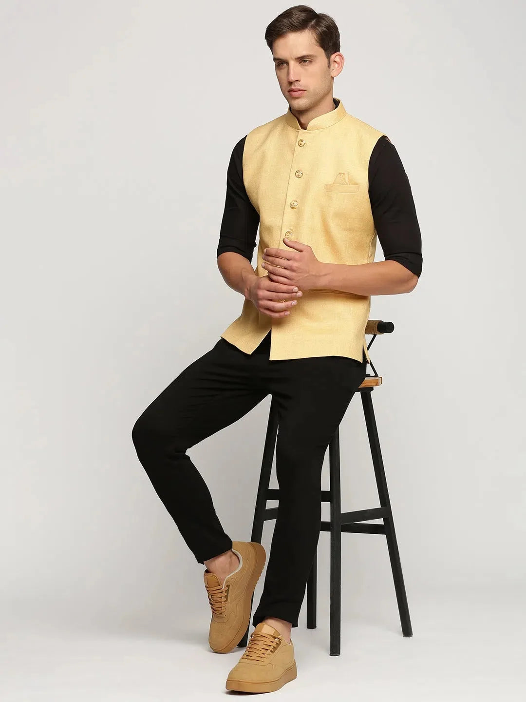Yellow Nehru Jacket - Mens Kurta Pajama Set | Showoff