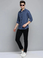 Men Blue Checked Casual Shirt-QUERENCIACHECKS-3361-Blue
