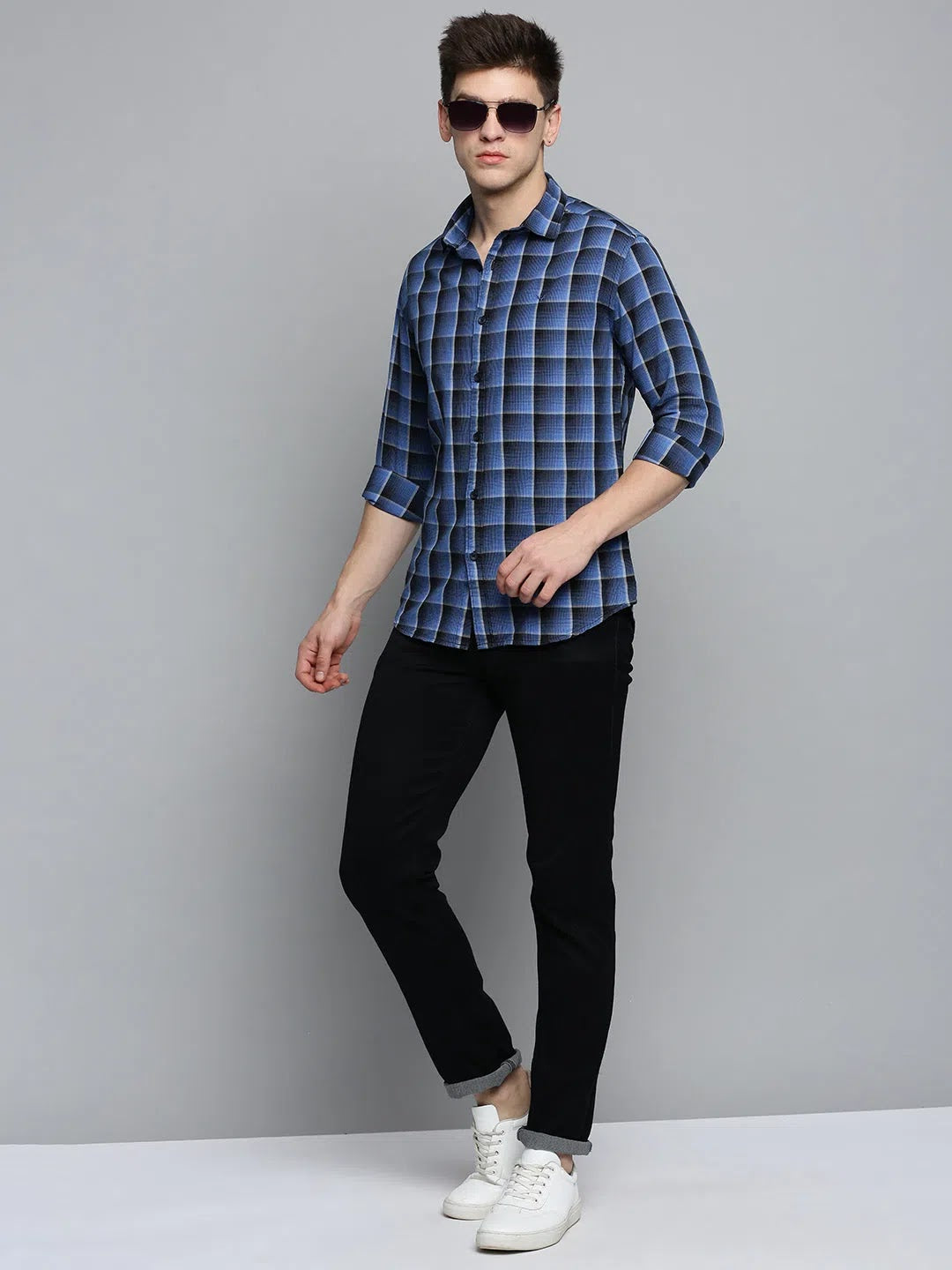 Blue Checked Mens Shirt - Casual Cotton Shirts | DesiQlo