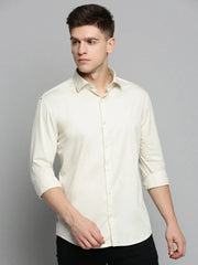 Men Beige Solid Casual Shirt-POSHMANPLAINS-4392-Cream