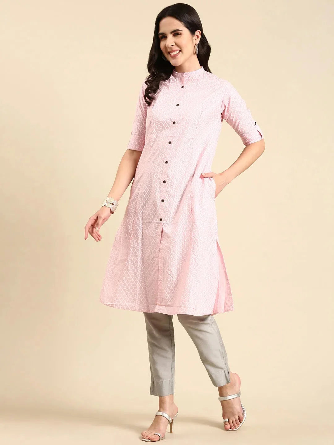 Pink Printed Cotton Kurta | Indian Kurtas for Women Online