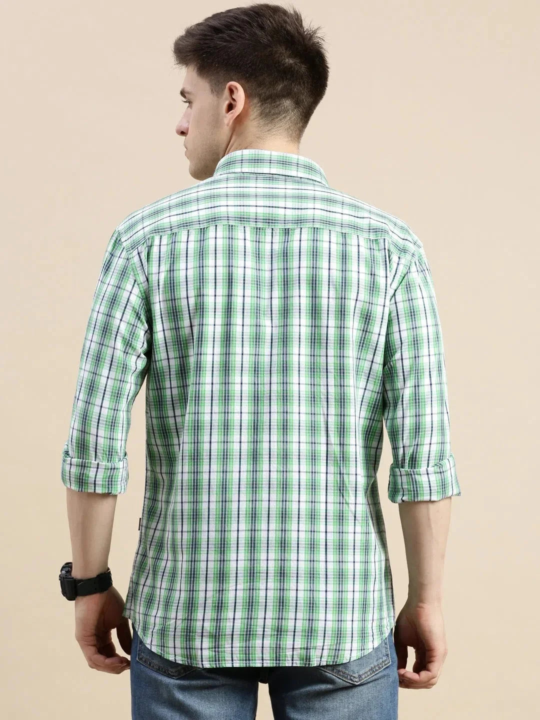Green Checked Mens Shirt - Cotton Formal Shirts | DesiQlo