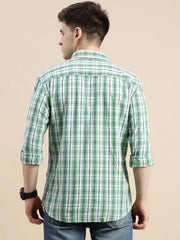 Men Green Checked Casual Shirt-GROVER-1121-Green