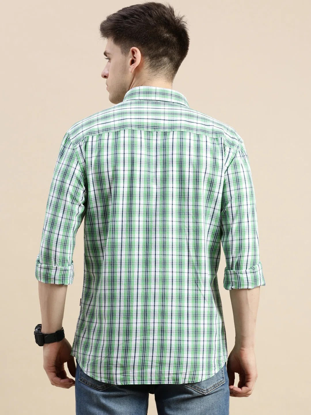 Green Checked Mens Shirt - Cotton Formal Shirts | DesiQlo